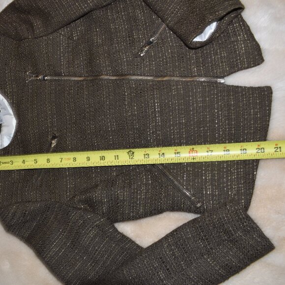 H&M Olive Green Tweed Asymmetrical Zip Blazer Jacket Women’s 6 Small Chic - Picture 4 of 7